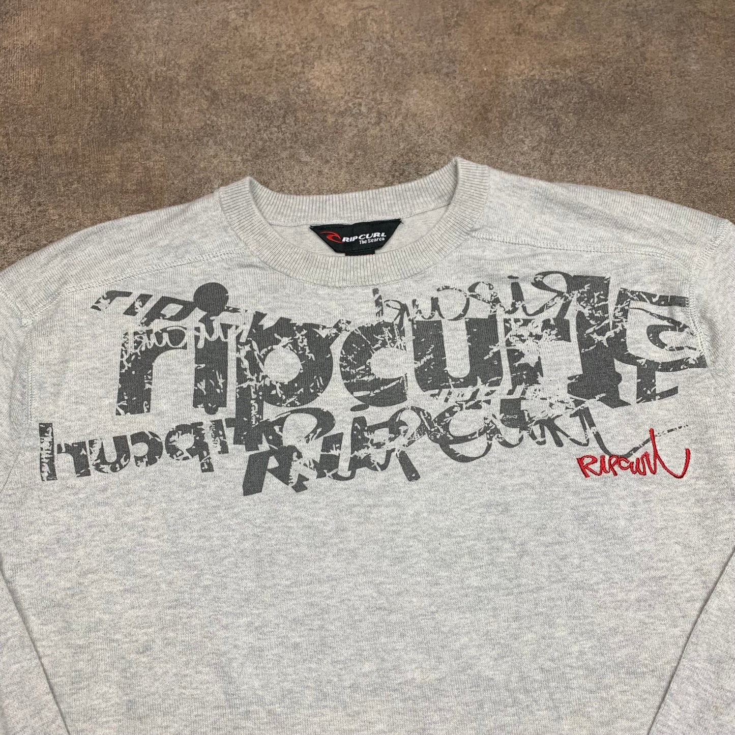 Rip Curl 00s graphic light grey knit jumper