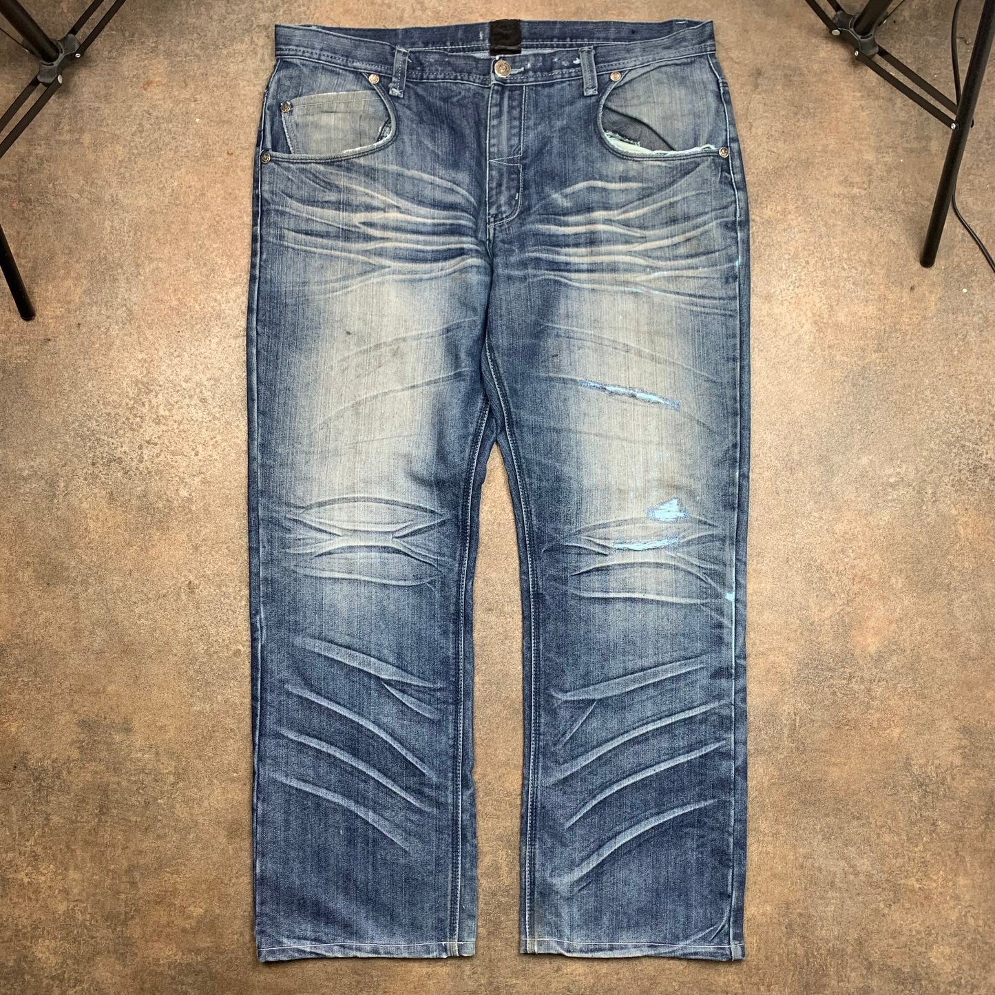 Raw Blue 00s graphic grunge baggy jeans