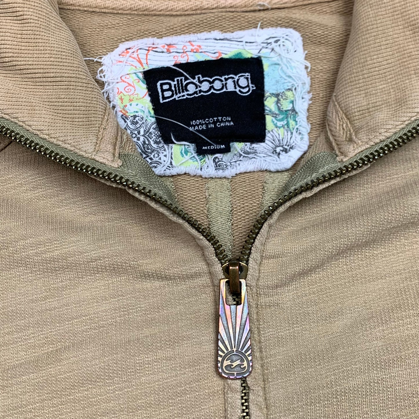 Billabong 00s graphic cream beige zip jumper