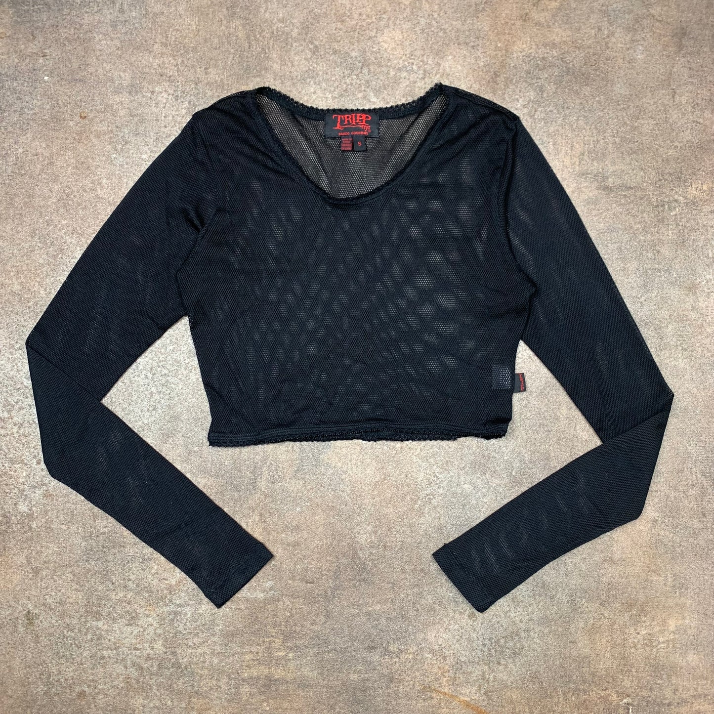 Tripp NYC 00s fishnet long sleeve crop top