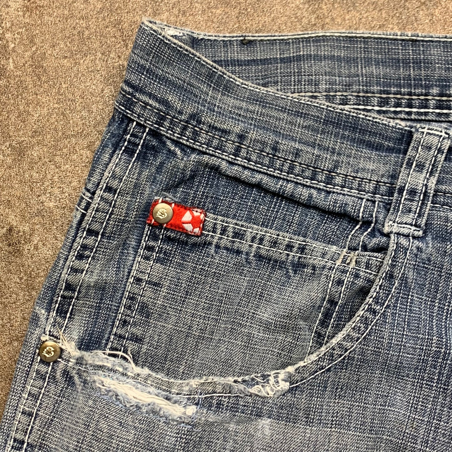 Southpole 00s blue-grey baggy red tab jorts