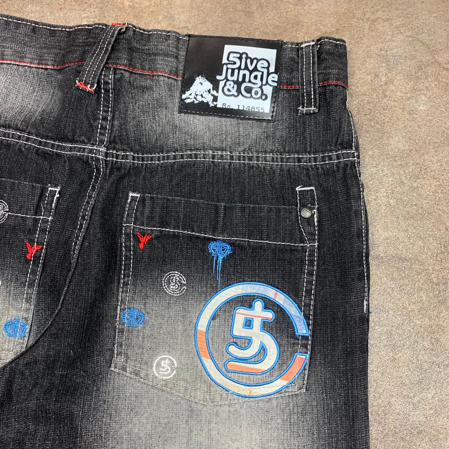 5ive Jungle and Co. baggy embroidered graphic jeans