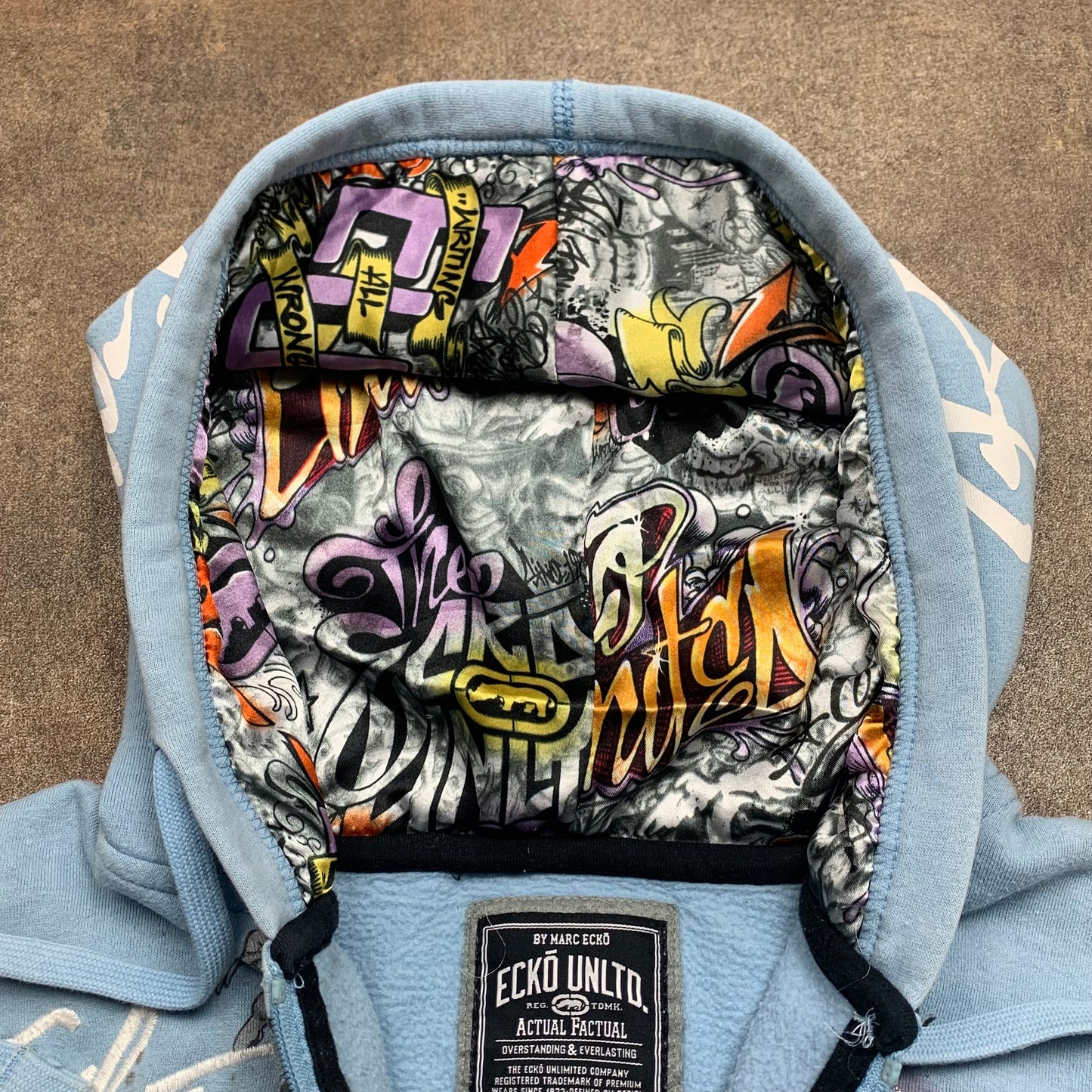 Ecko Unltd 00s light blue graphic graffiti hoodie