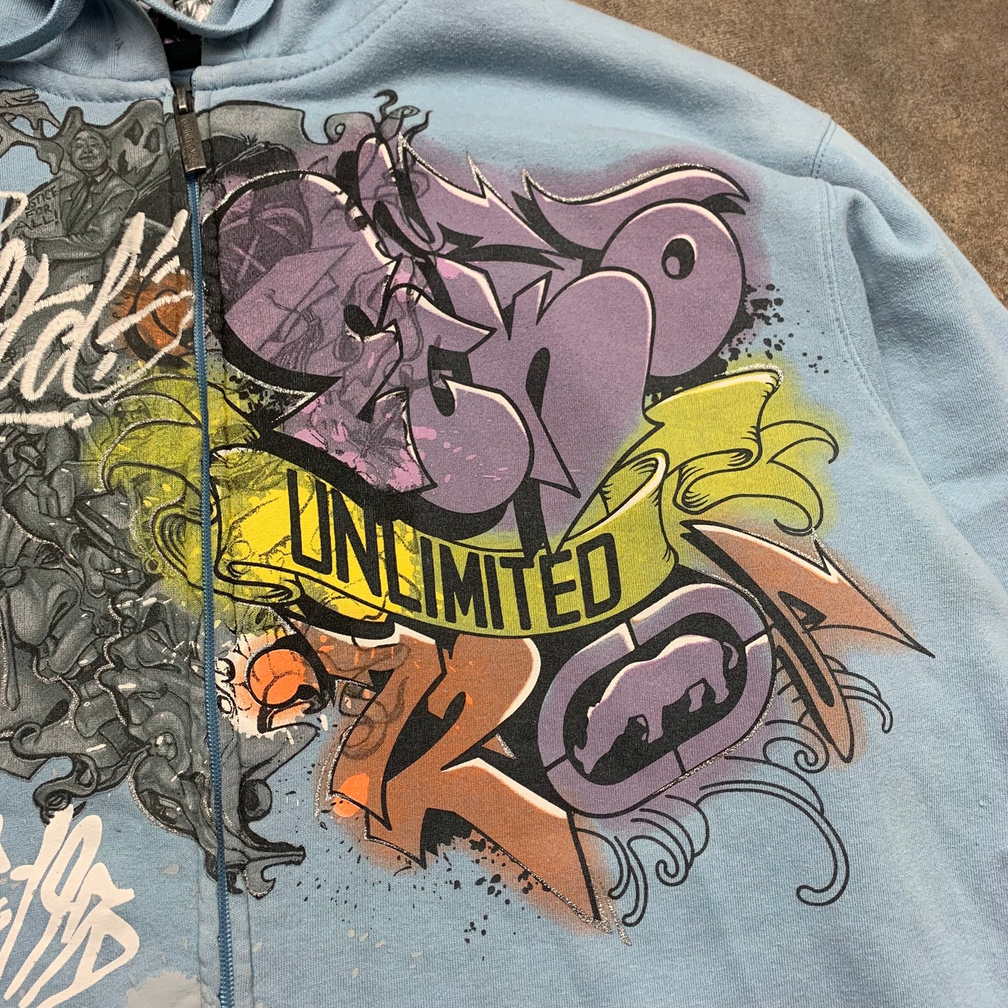 Ecko Unltd 00s light blue graphic graffiti hoodie