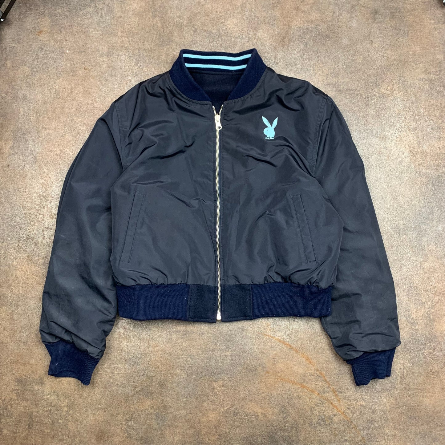 Playboy 00s reversible black blue cropped jacket