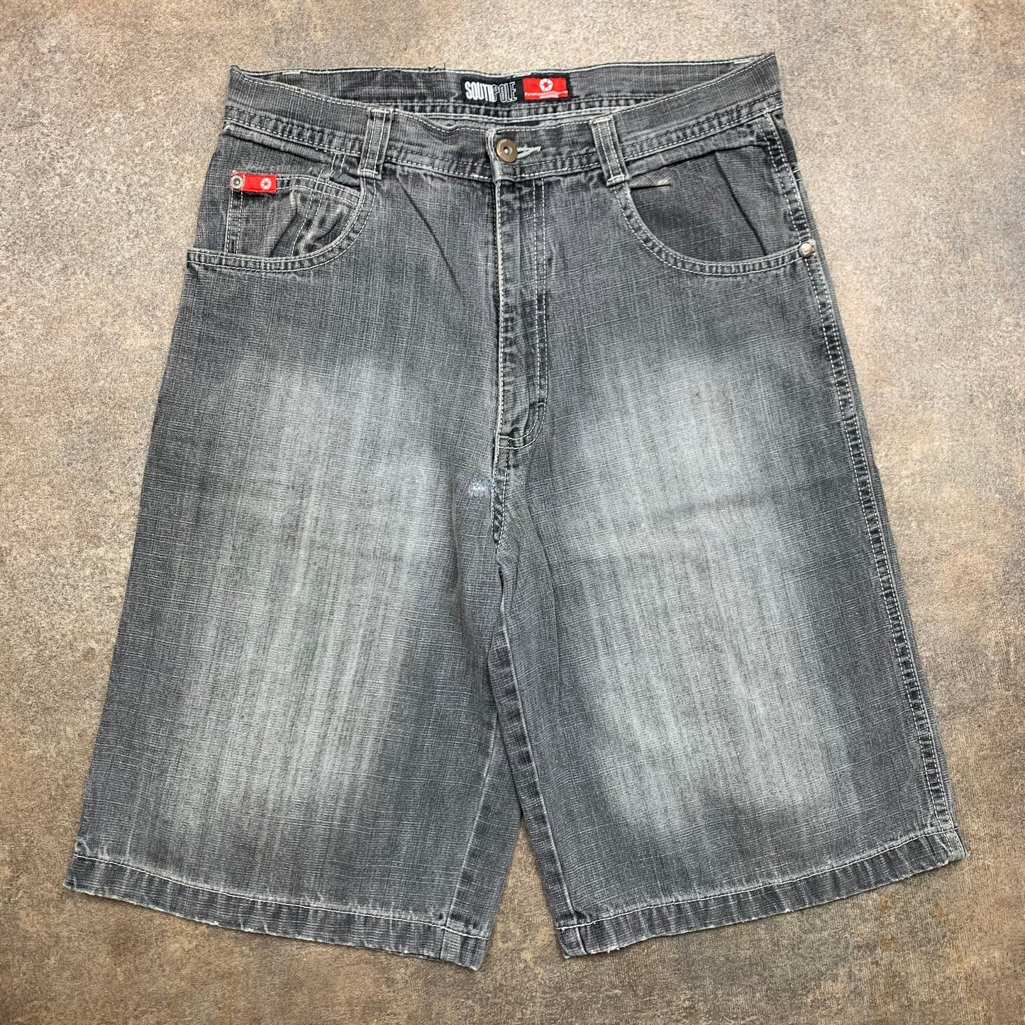Southpole 00s grey baggy red tab jorts