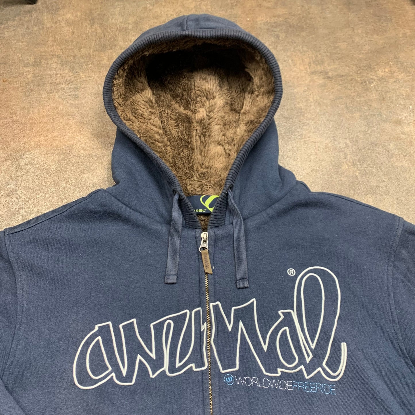 Animal 00s navy graphic fur lined hoodie