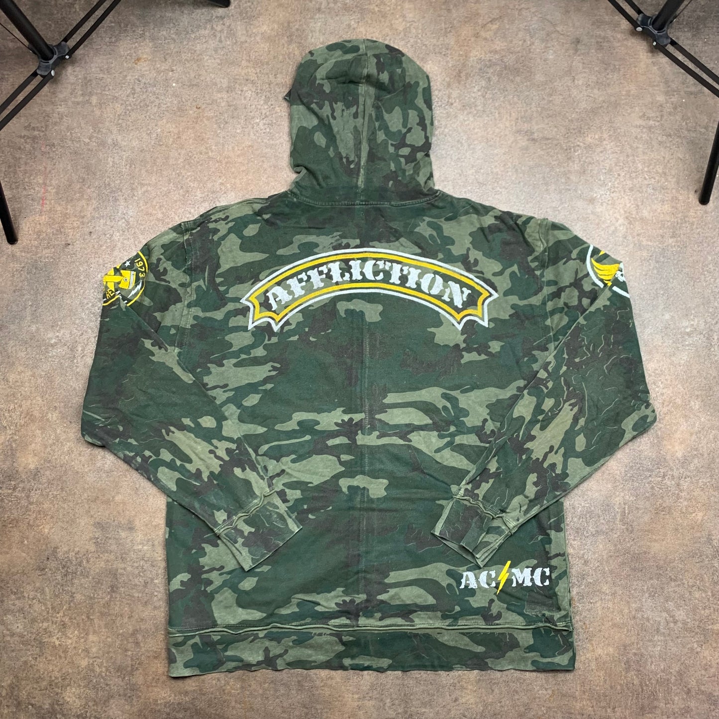 Affliction camo graphic khaki zip hoodie