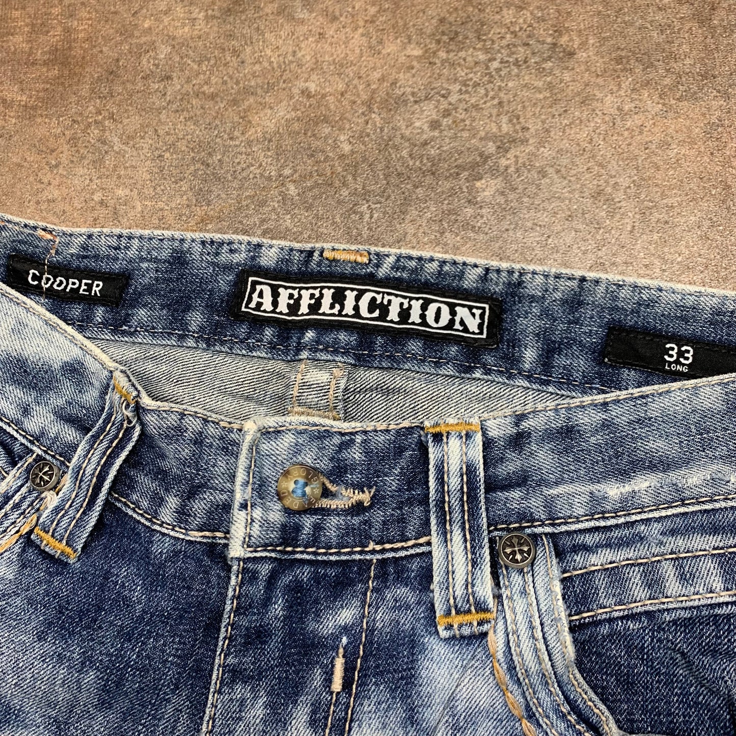 Affliction 00s light blue baggy distressed jeans