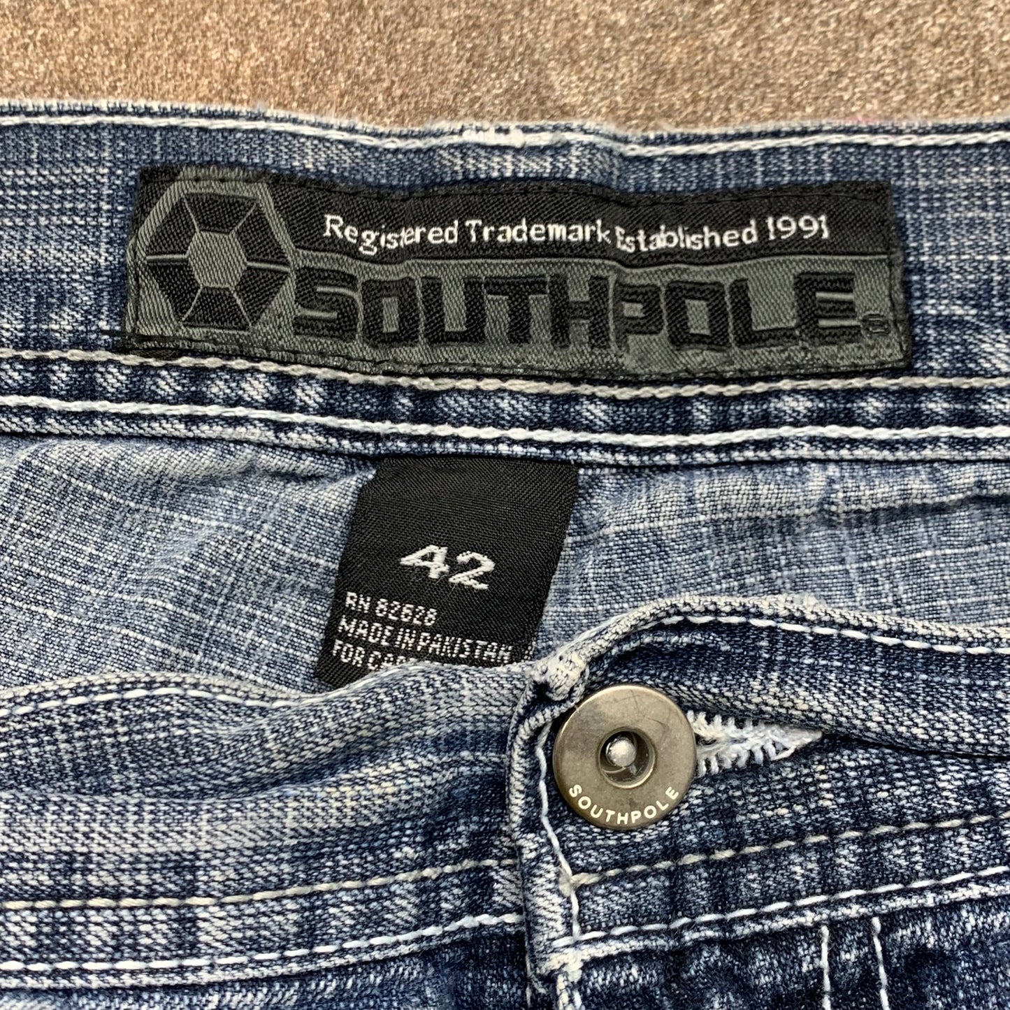 Southpole 00s blue-grey baggy red tab jorts