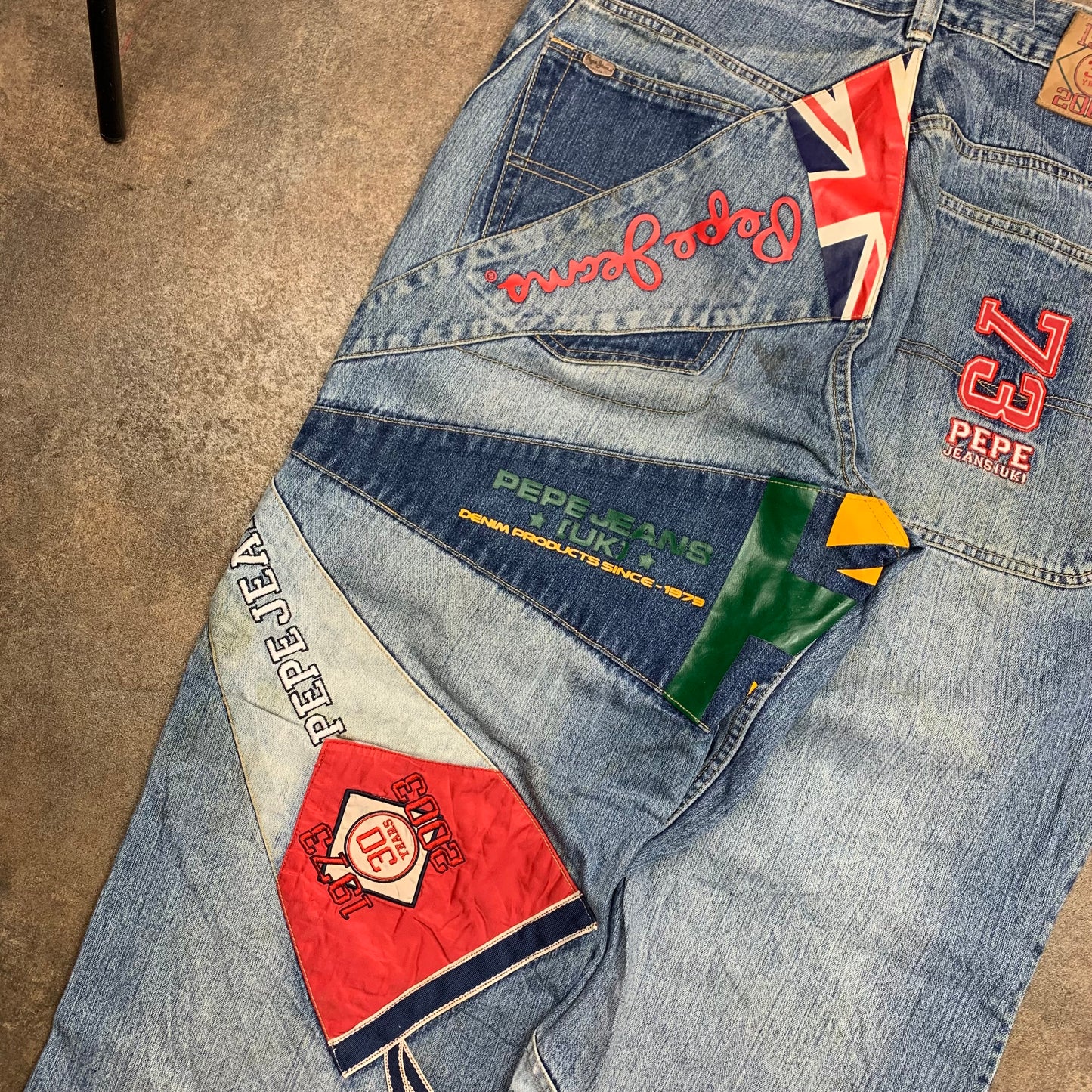 Pepe Jeans 00s graphic cut and sew baggy jeans