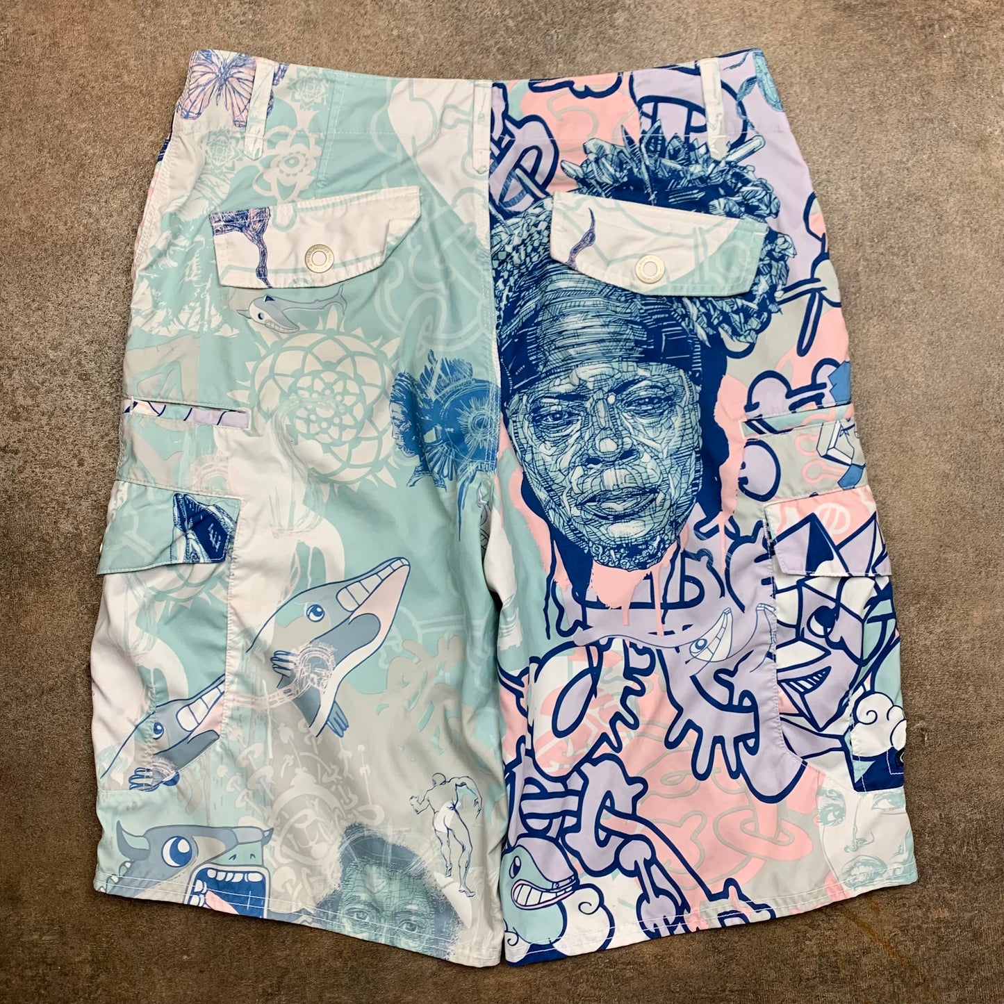 Reef light blue graphic baggy cargo shorts
