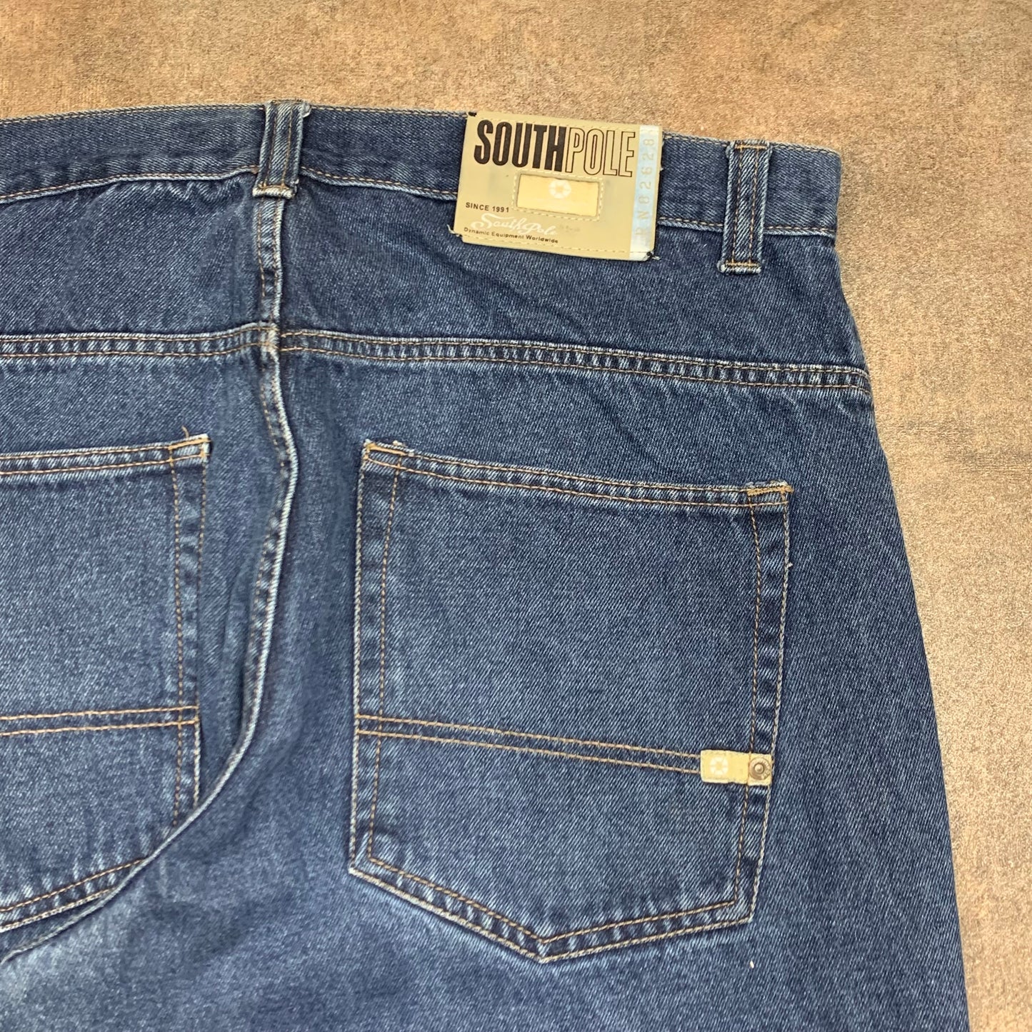 Southpole 00s navy baggy beige tab jeans