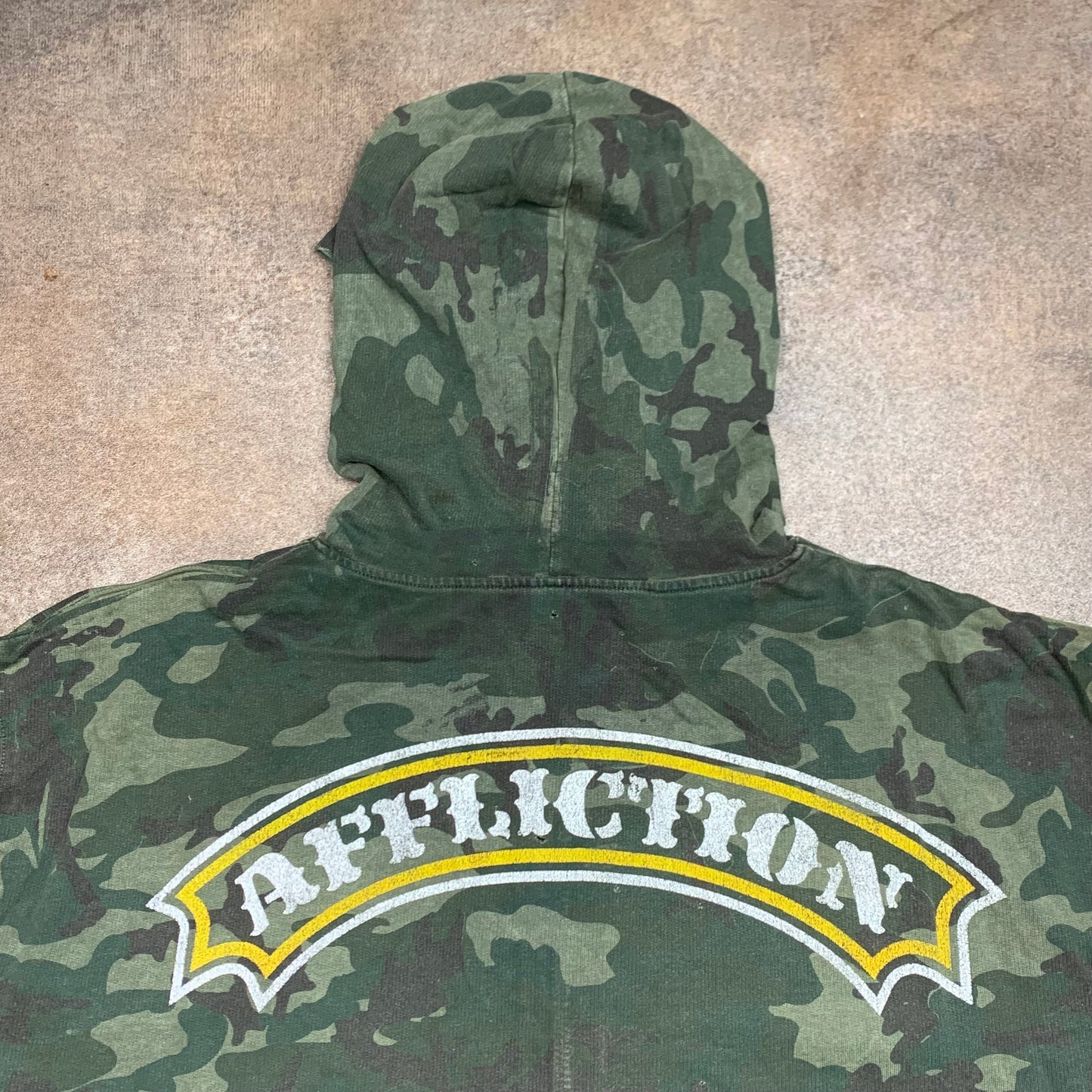 Affliction camo graphic khaki zip hoodie