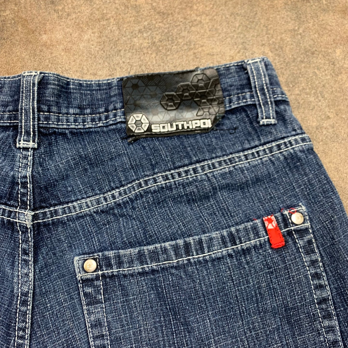 Southpole 00s navy baggy red tab jorts