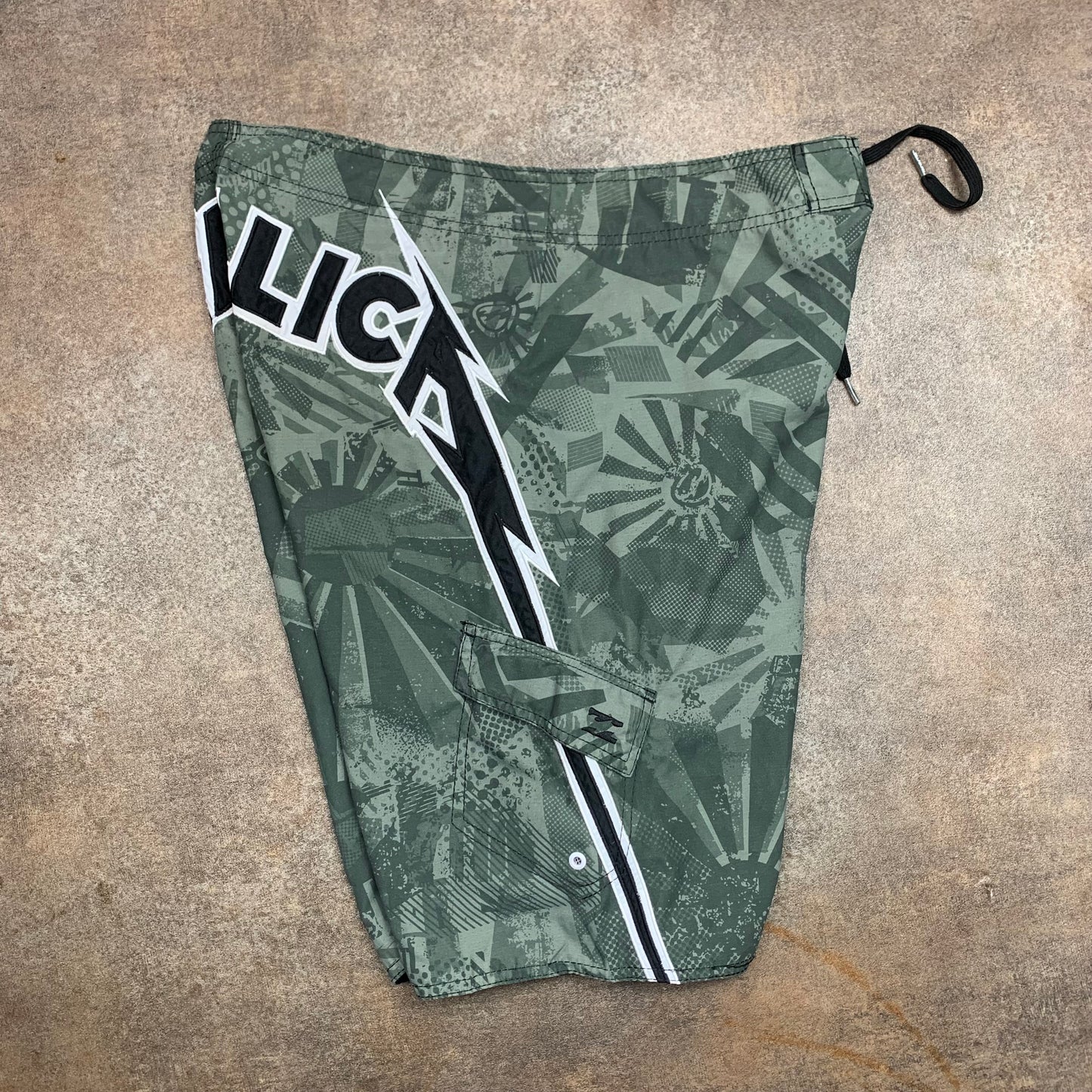 Billabong Metallica 00s graphic khaki boardshorts