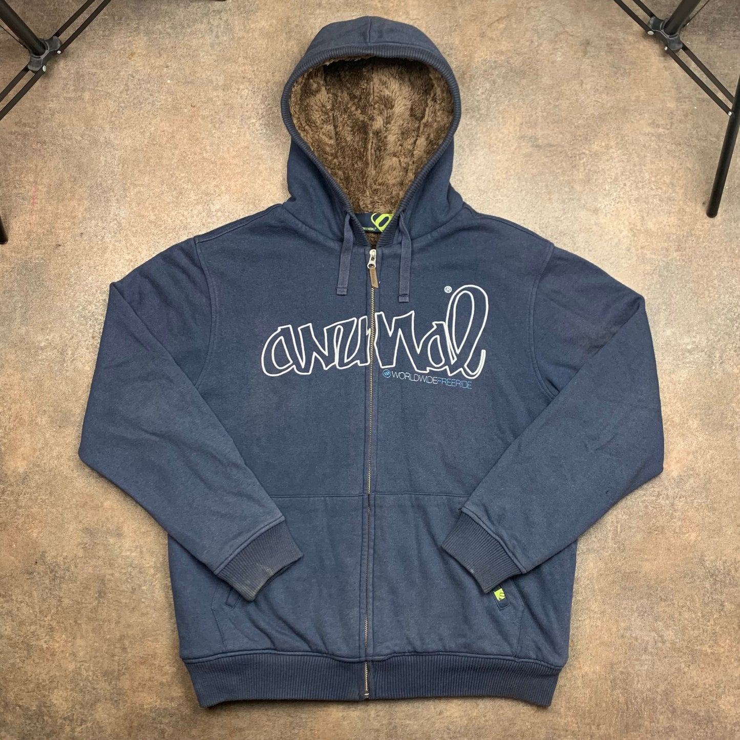 Animal 00s navy graphic fur lined hoodie
