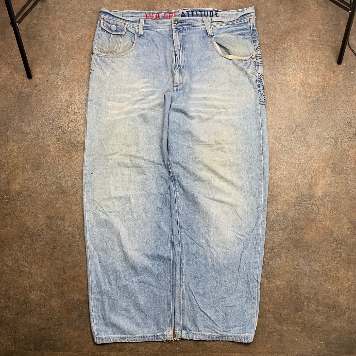 Red Ape 00s baggy embroidered jeans