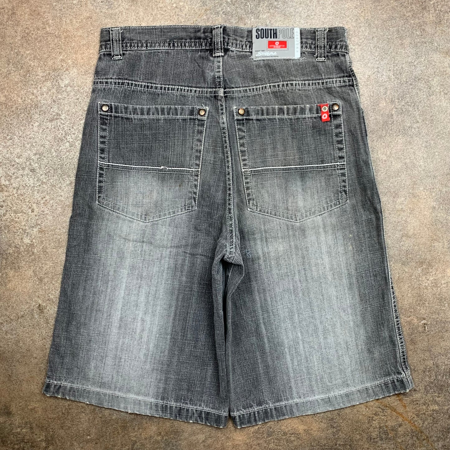 Southpole 00s grey baggy red tab jorts