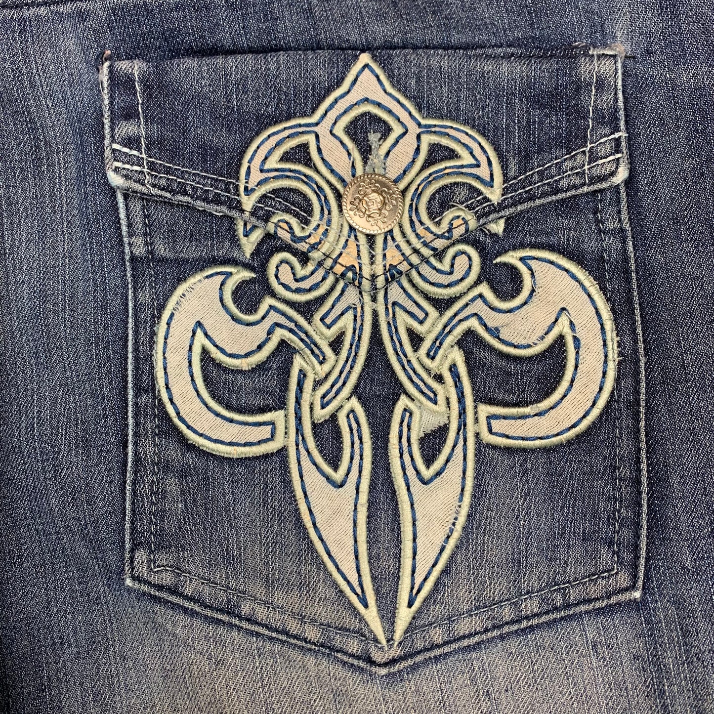 Raw Blue 00s graphic grunge baggy jeans