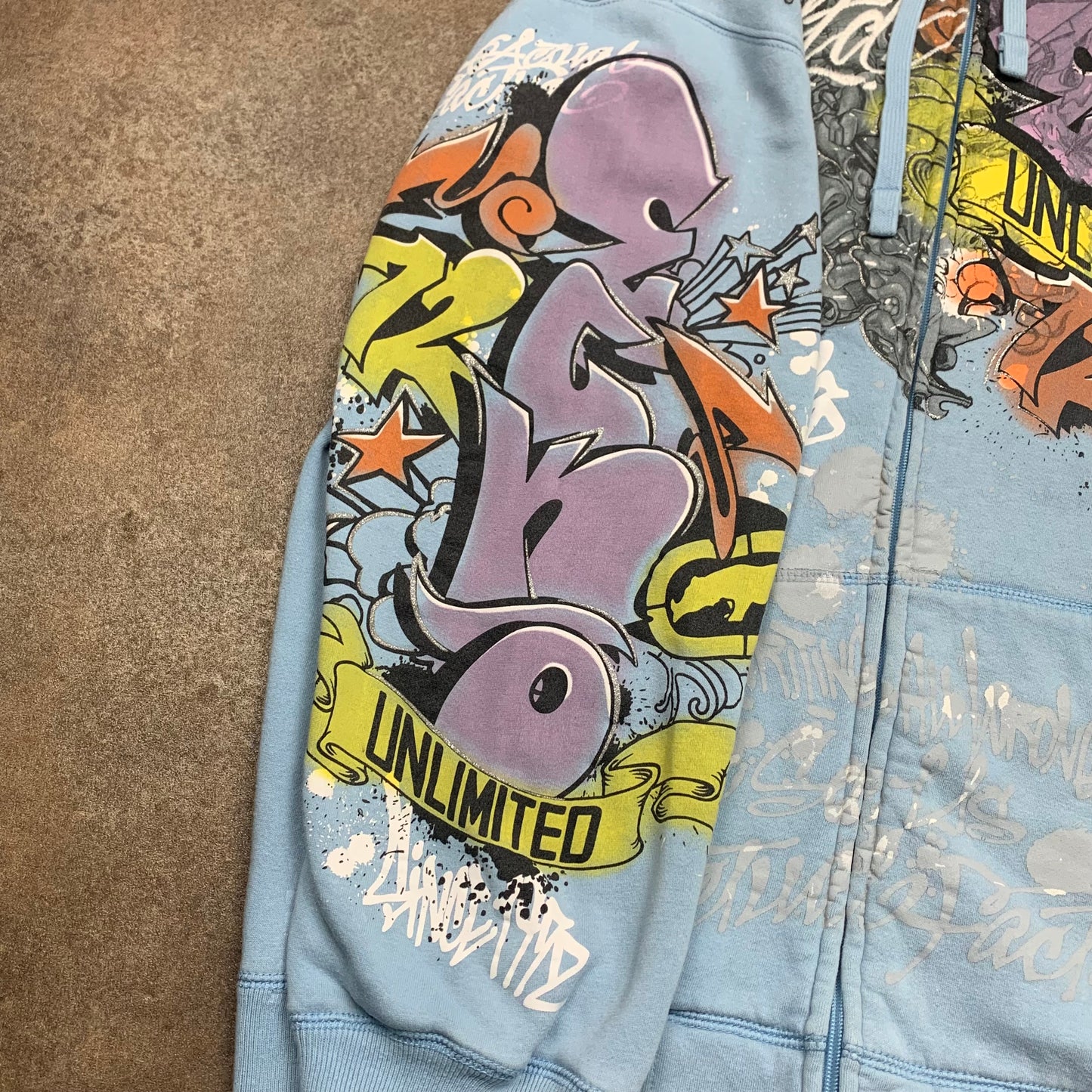 Ecko Unltd 00s light blue graphic graffiti hoodie