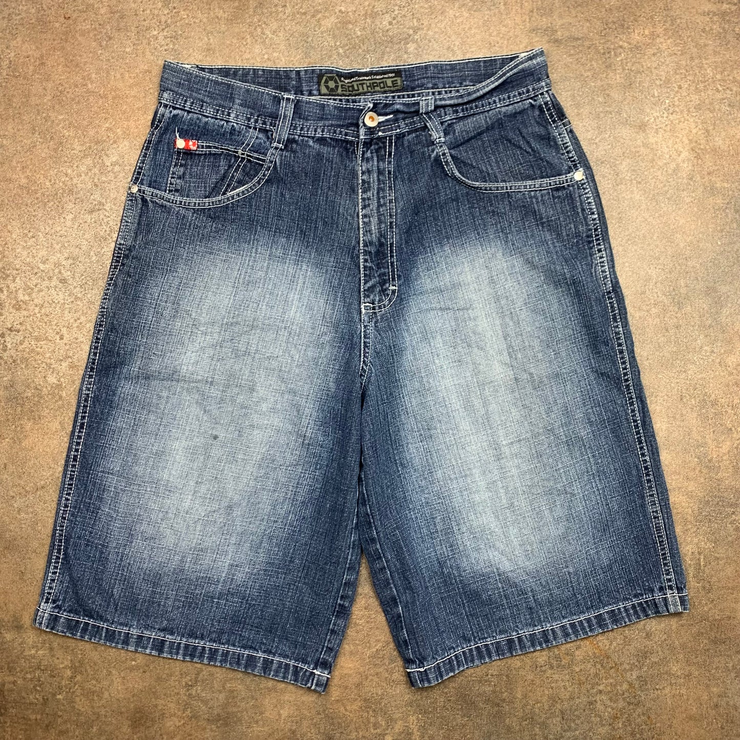 Southpole 00s navy baggy red tab jorts