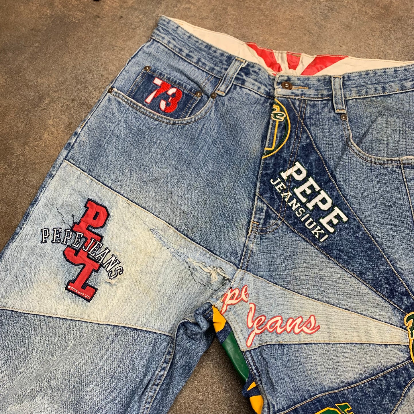 Pepe Jeans 00s graphic cut and sew baggy jeans