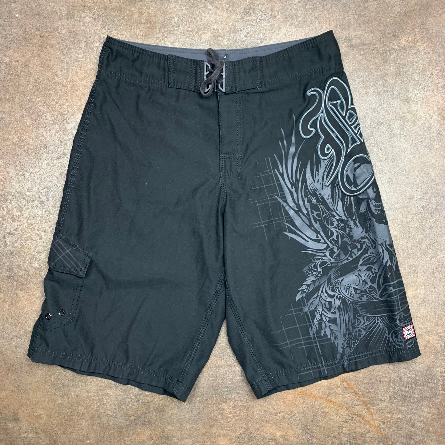 Billabong 00s black grey graphic boardshorts