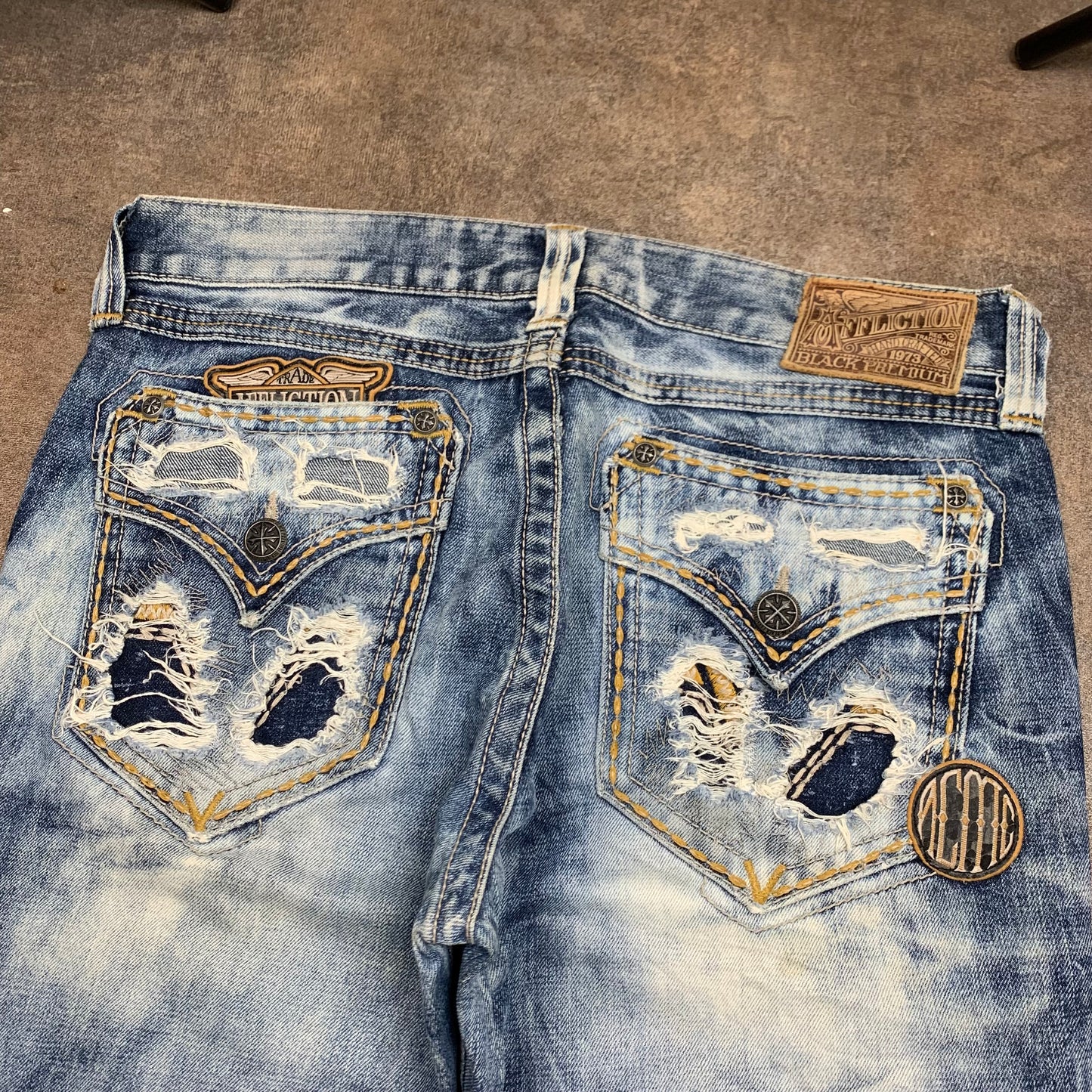 Affliction 00s light blue baggy distressed jeans