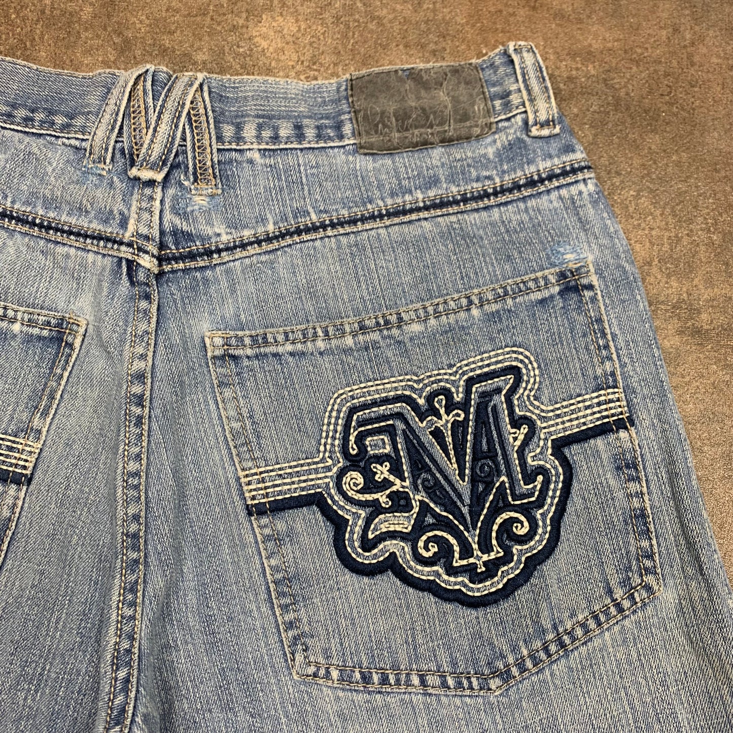Mecca 00s light blue baggy graphic jorts