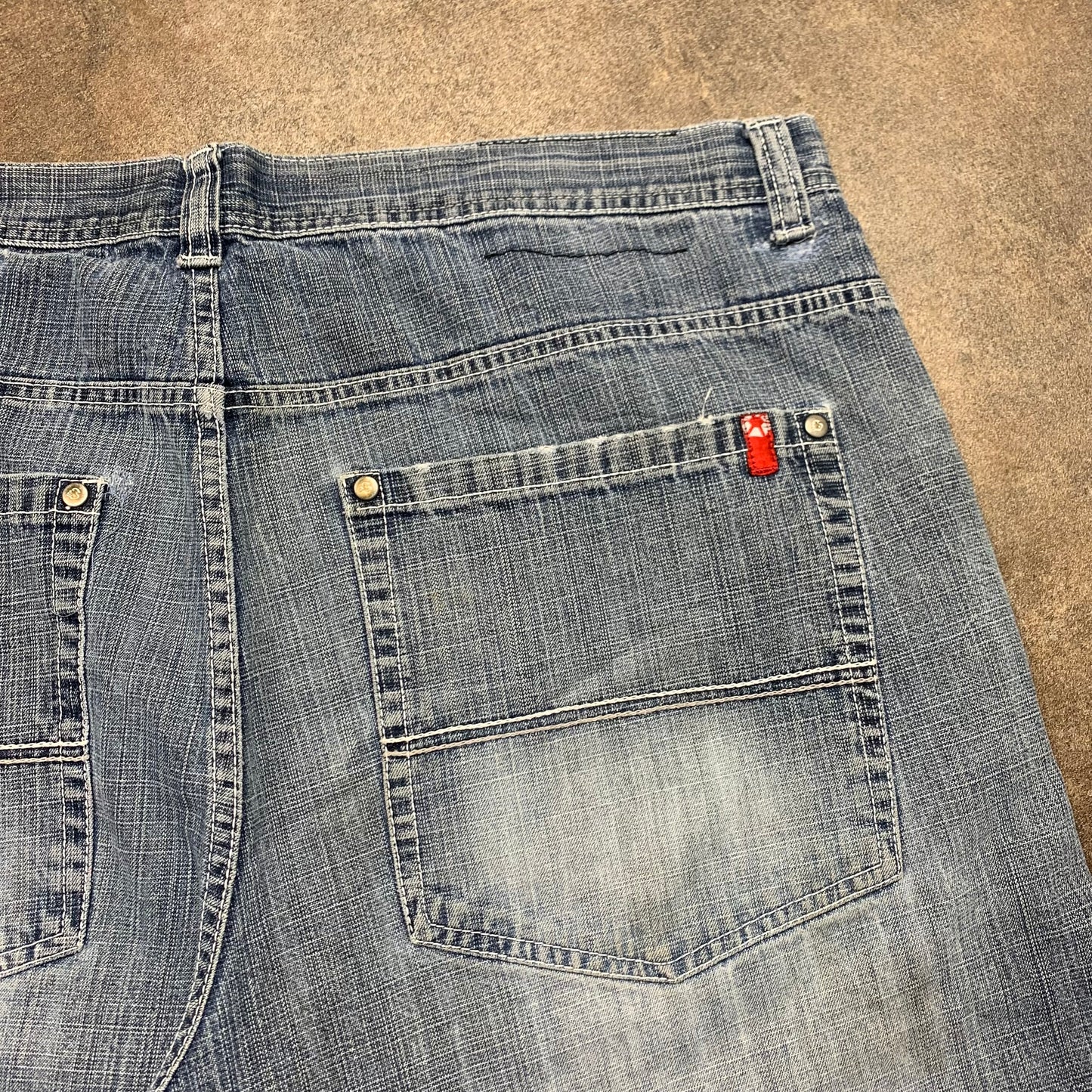 Southpole 00s blue-grey baggy red tab jorts