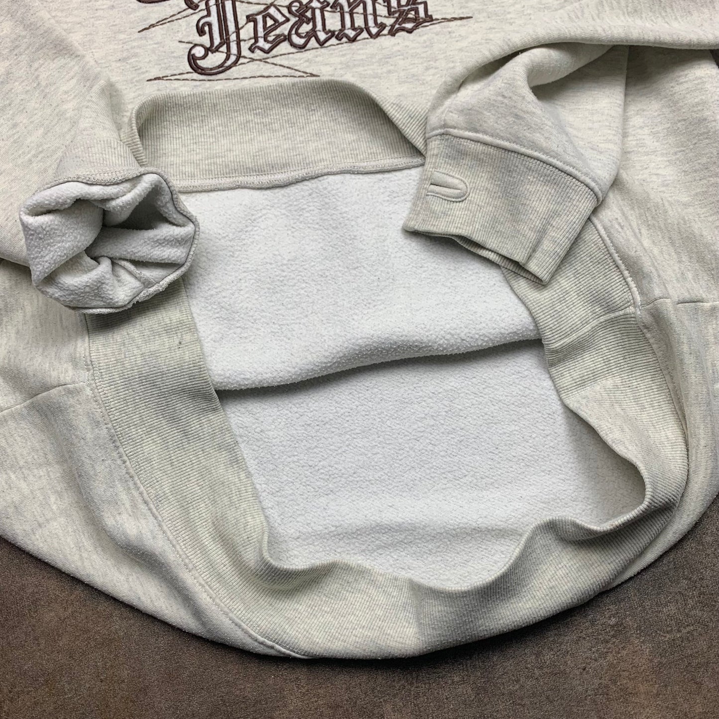 Mecca 00s graphic baggy light grey hoodie