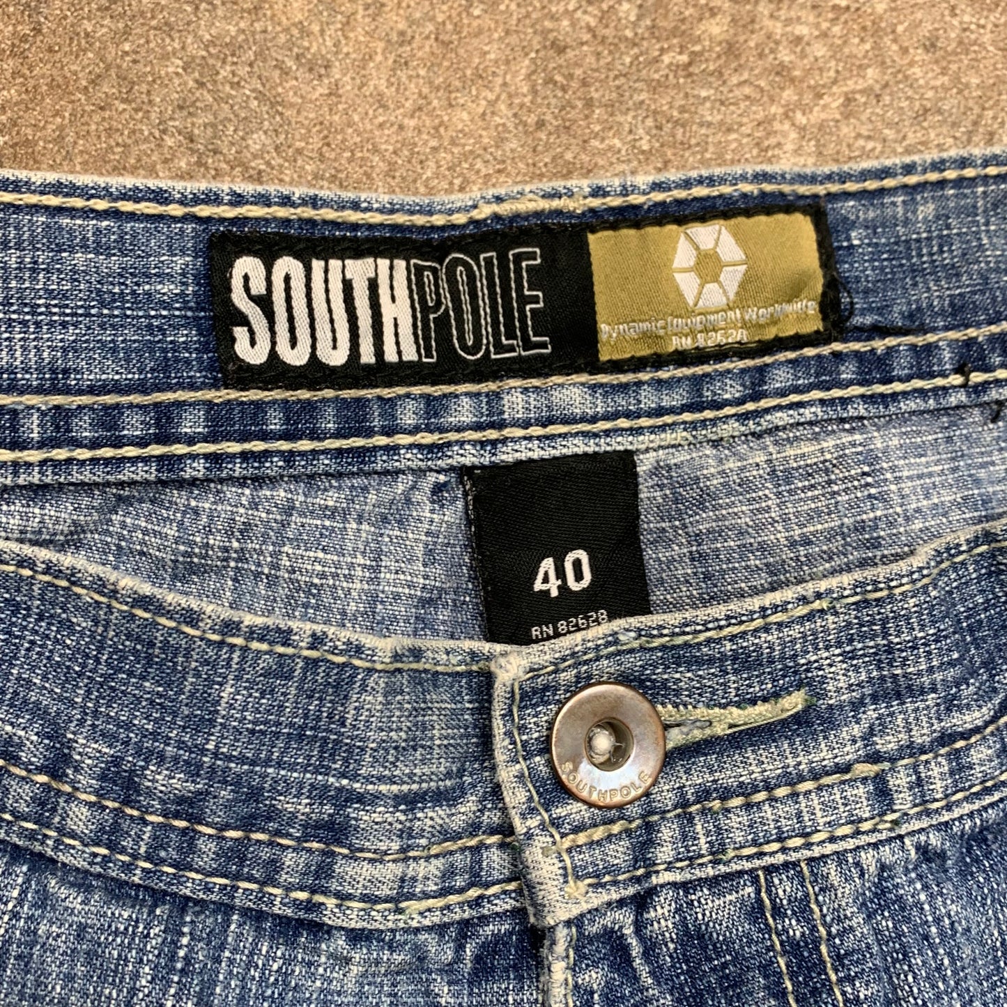 Southpole 00s blue baggy beige tab jorts