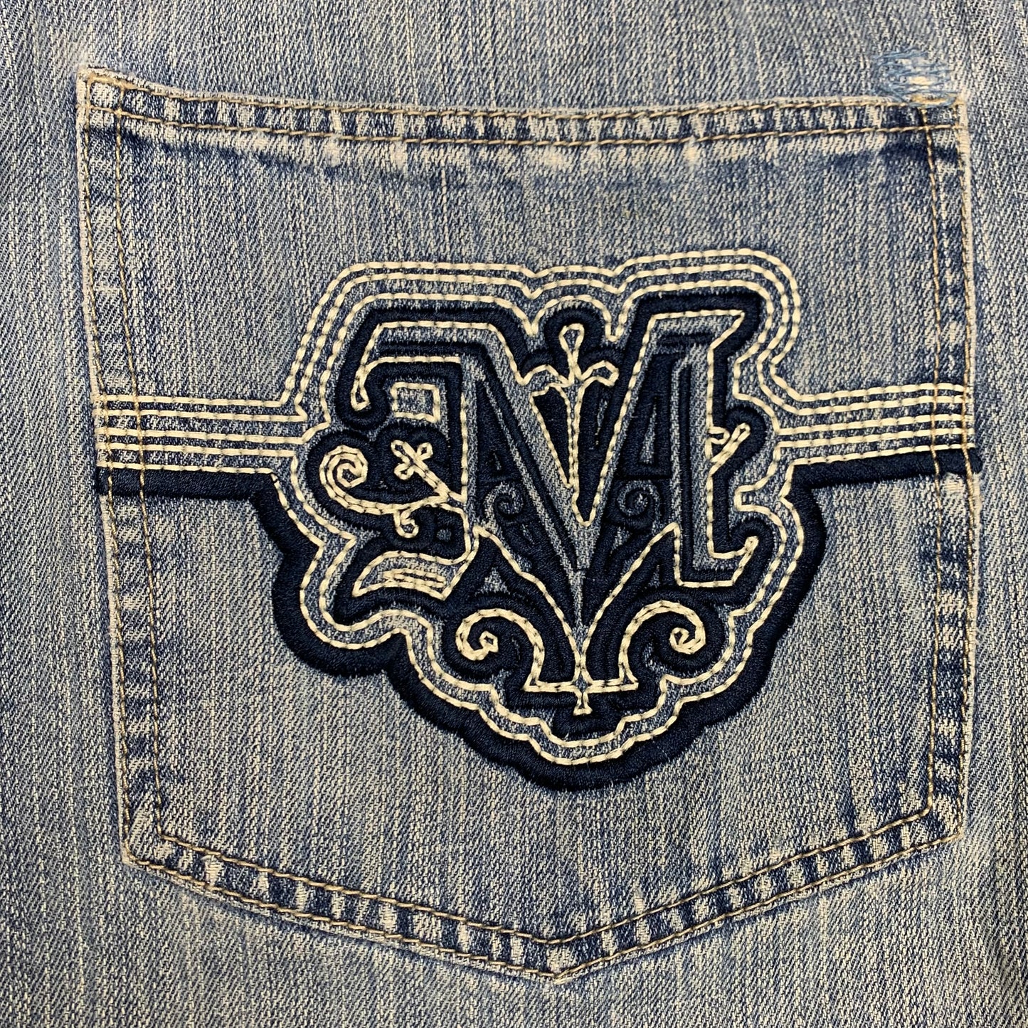 Mecca 00s light blue baggy graphic jorts