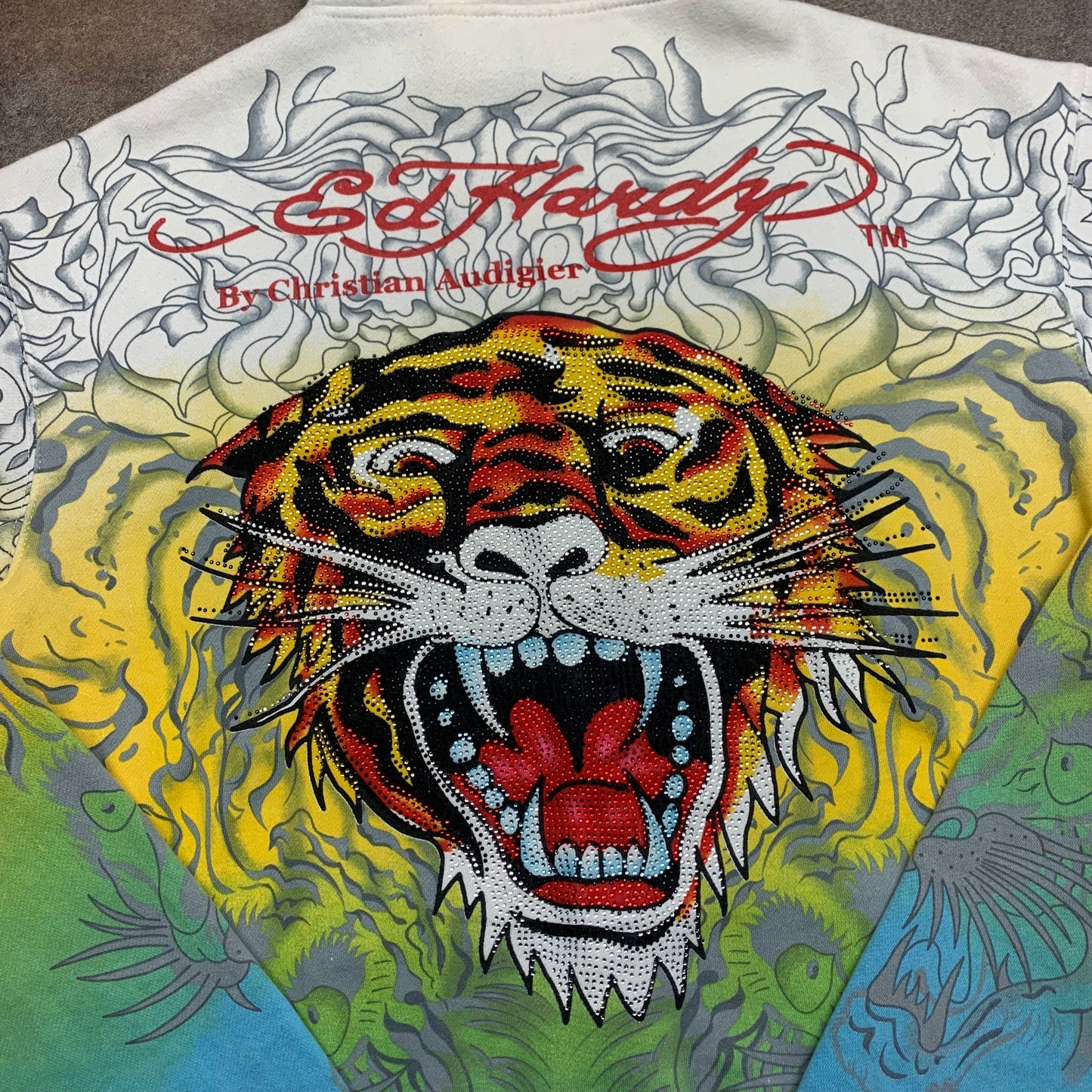 Ed Hardy 00s Christian Audigier studded graphic hoodie