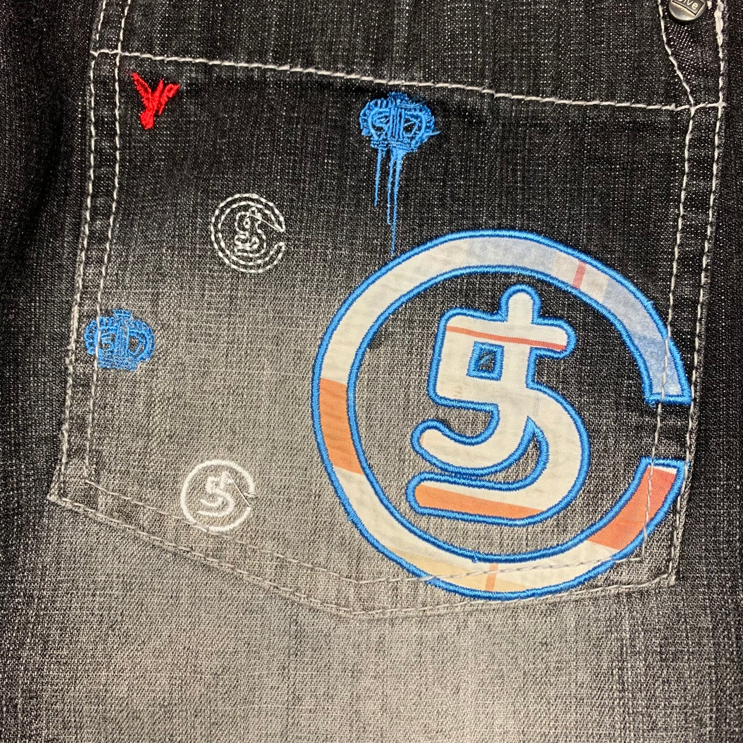 5ive Jungle and Co. baggy embroidered graphic jeans