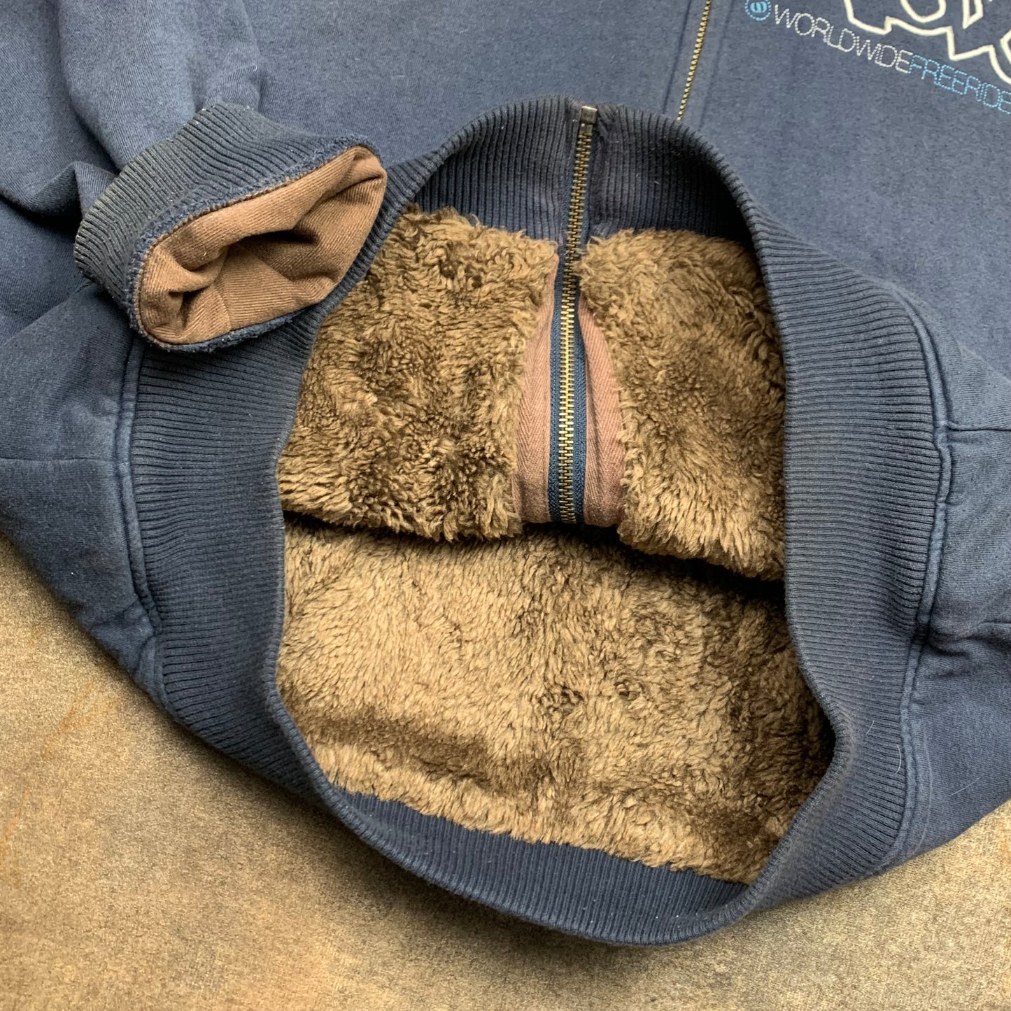 Animal 00s navy graphic fur lined hoodie