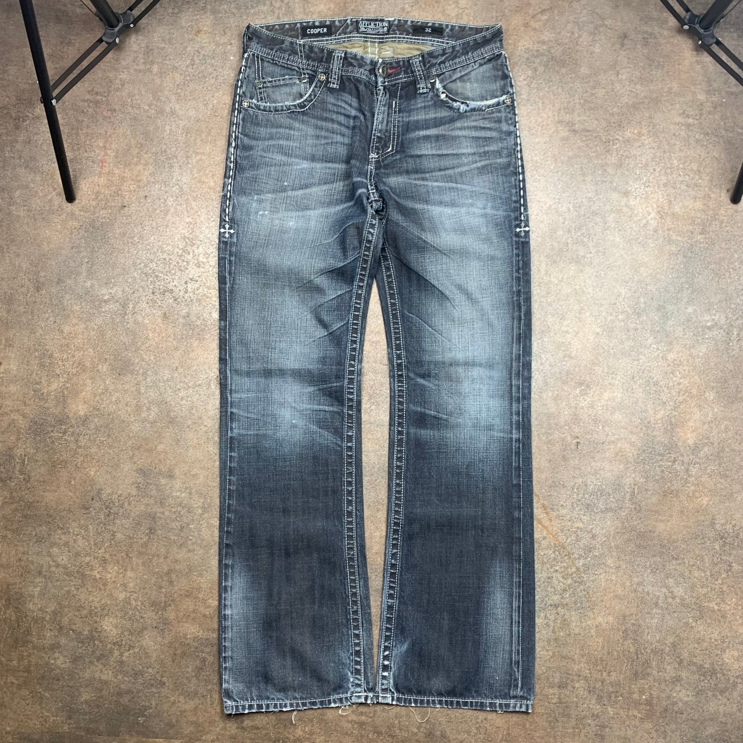 Affliction 00s navy grey grunge baggy jeans