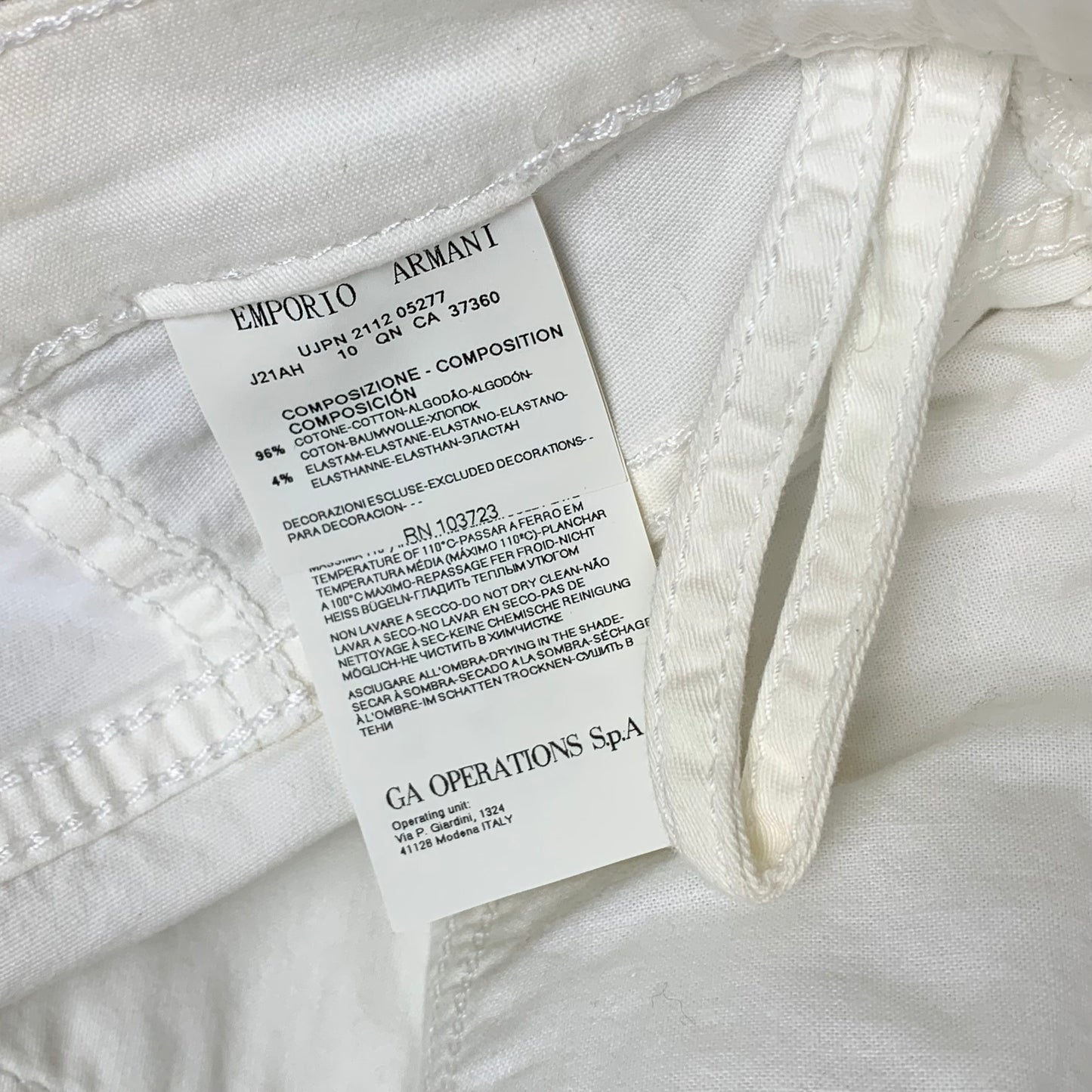 Emporio Armani executive program white chinos