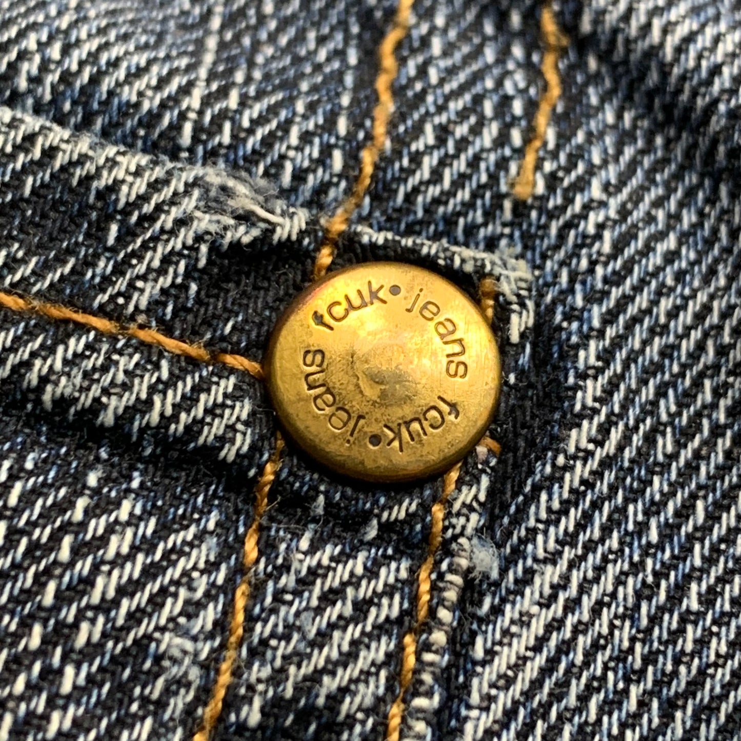FCUK 00s blue baggy flared embroidered jeans