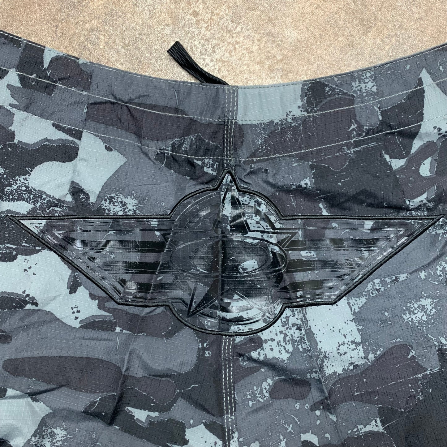 Oakley 00s black grey camo graphic boardshorts