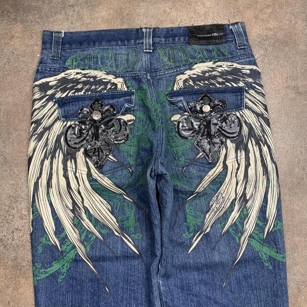 Raw Blue 00s baggy grunge graphic navy jeans