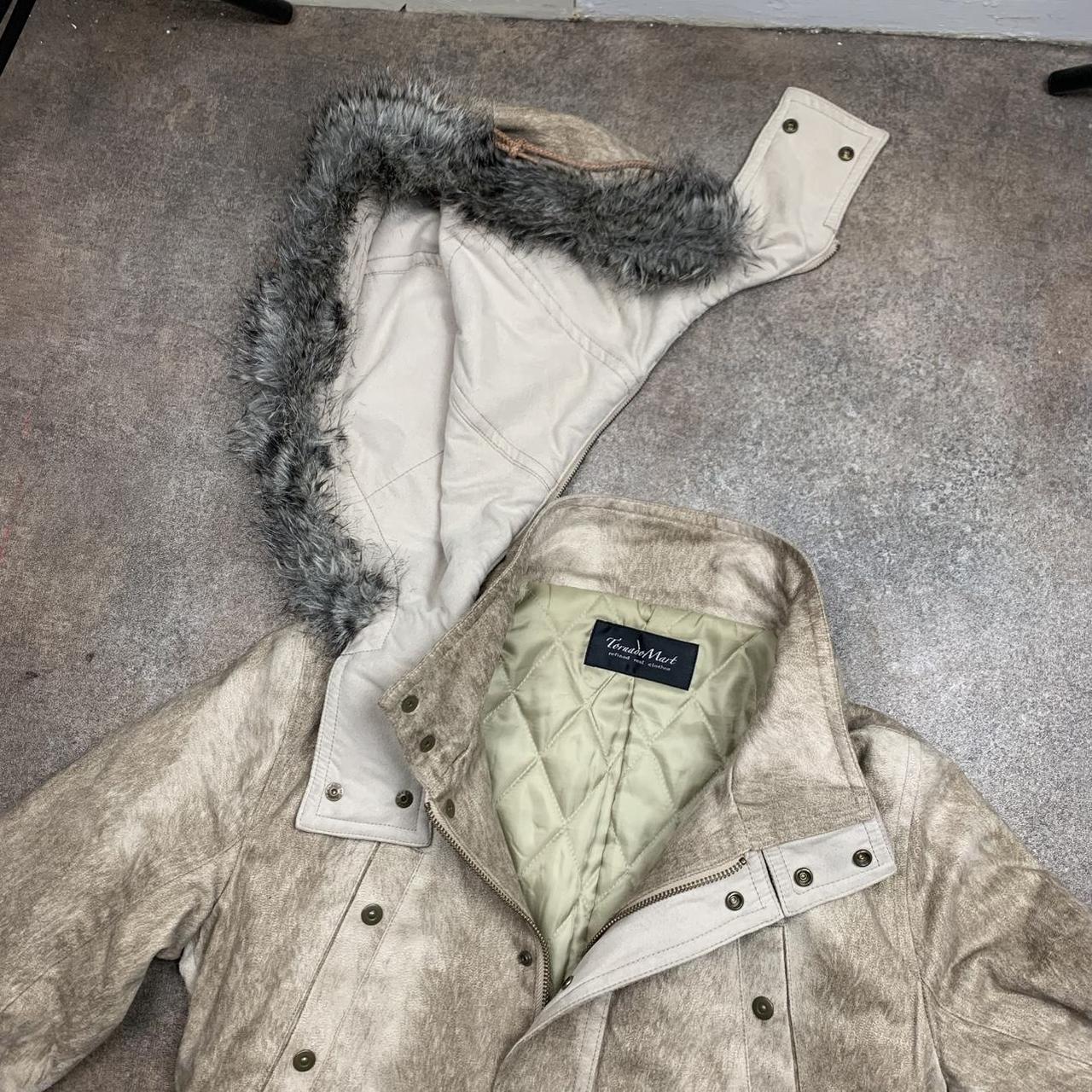 Tornado Mart 00s cream beige brushed fur hood long parka