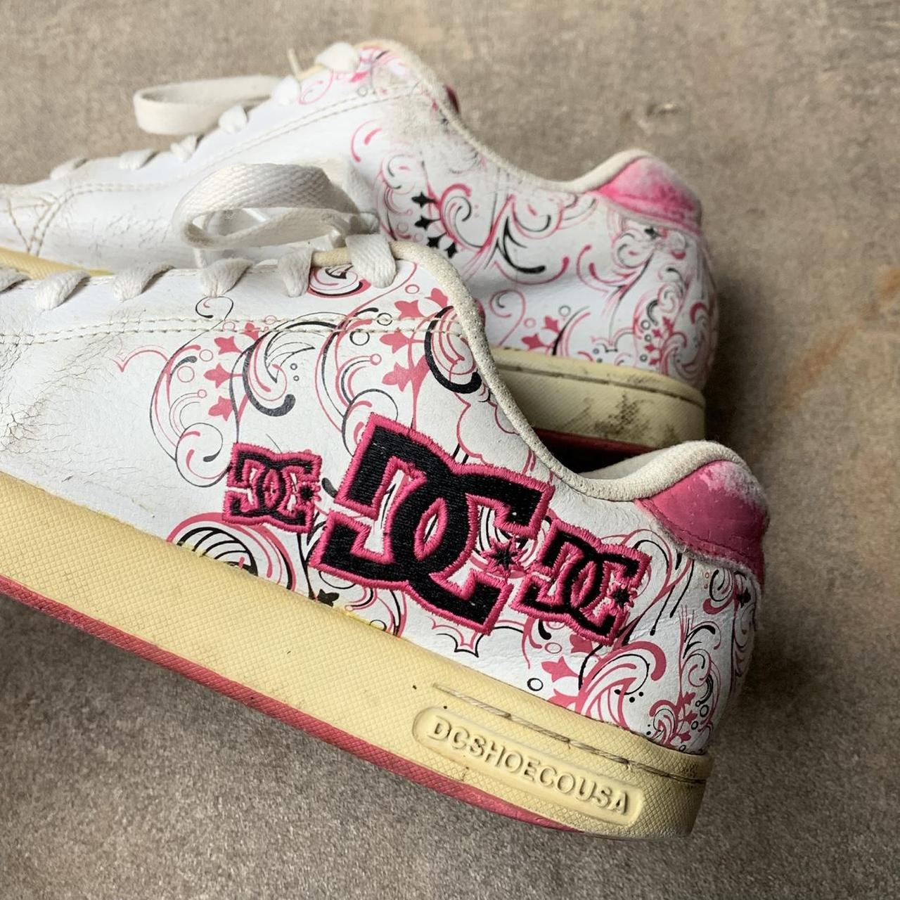 DC Shoes Pixie 00s white pink graphic trainers