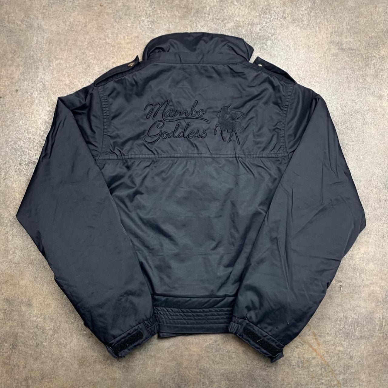 Mambo Goddess 90s black graphic asymmetrical zip jacket