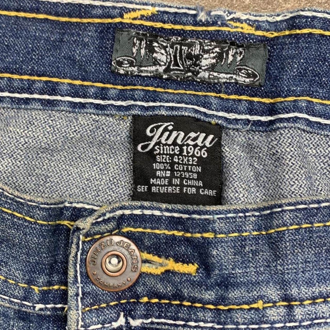 Jinzu 00s graphic baggy navy blue denim jeans