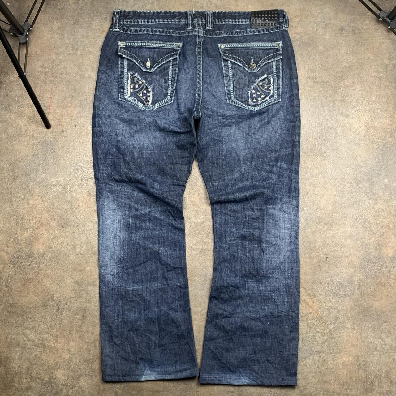 Affliction 00s flared baggy studded navy denim jeans
