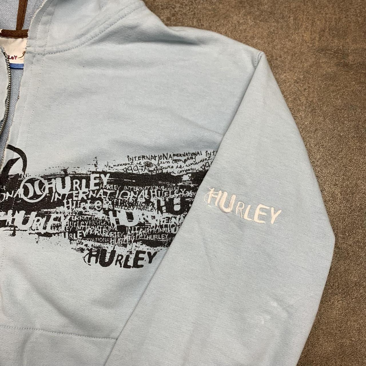 Hurley 00s graphic pale blue baggy zip hoodie