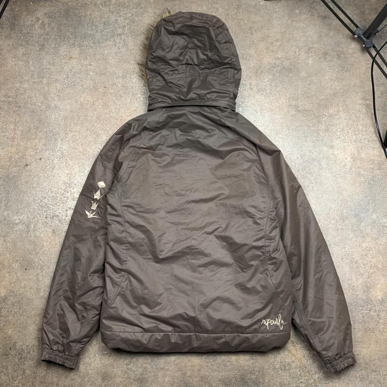 Rip Curl 00s brown ski fur hood graphic jacket