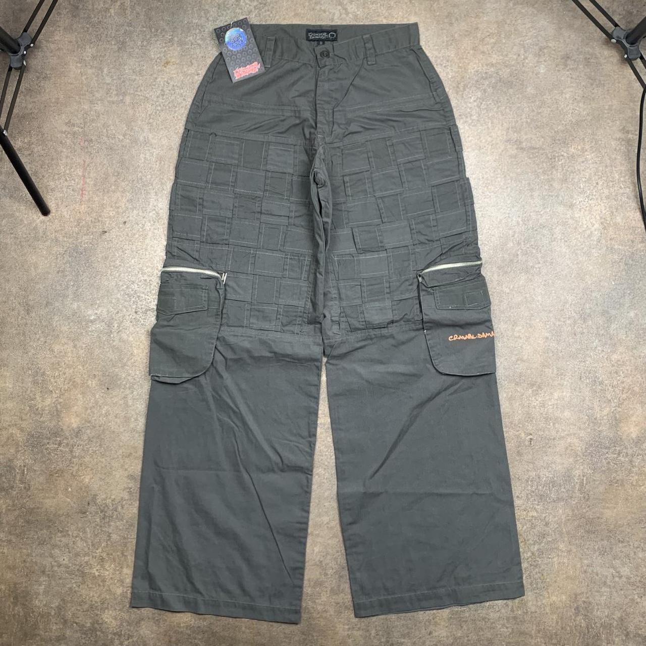 Criminal Damage 00s baggy grey graphic cargo jeans